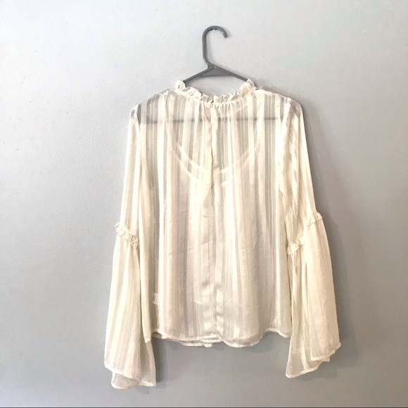 LAST CHANCE: Semi-sheer Cream Bell-sleeve Boho Top - Picture 3 of 8
